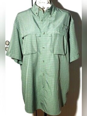 LL Bean|Mens Green Plaid Performance Hiking Camping Outdoors Shirt Sz Large